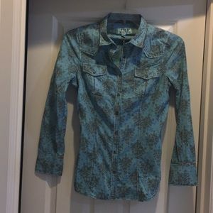 Blue print long sleeve blouse